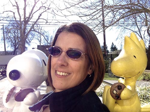 Susan Brkich with Snoopy and Woodstock